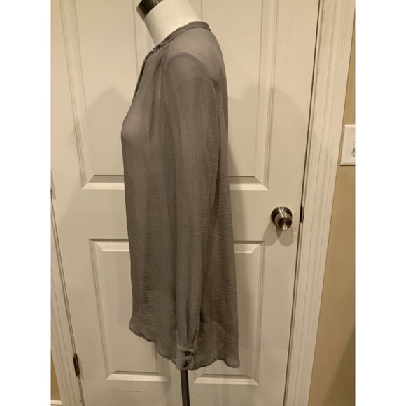 Eileen Fisher Gray Crinkle 100% Silk Button-Up Blouse, Size S - Picture 5 of 9